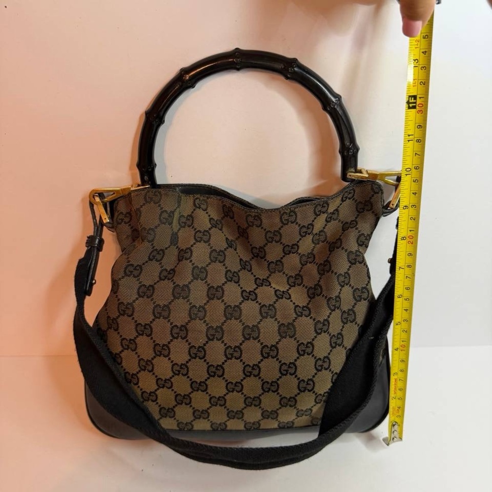 Gucci Bamboo GG Canvas Shoulder Bag in Brown and Black - Picture 3 of 13